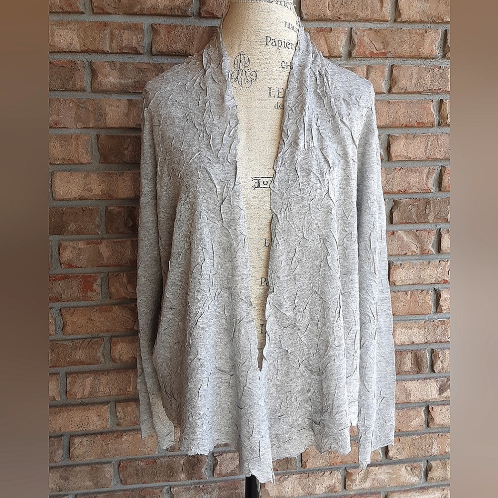 Eileen Fisher Gray Textured Open Front Sweater Size Small.